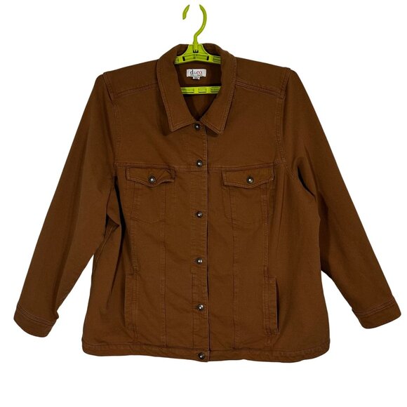 Denim & Co. Womens Brown Bling Buttons Chore 4 Pocket Coat Jacket SZ 2X HTF - Picture 1 of 10